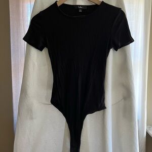 Lulus Elegant Black Short Sleeve Bodysuit